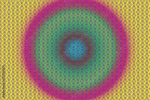 Circular Radiance A Vibrant Gradient Burst with Repeating Star and Hexagon Pattern Background