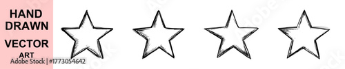 Hand drawn sketch star vector illustration with textured rough lines, artistic grunge black and white design, rustic minimal aesthetic, creative doodle celestial shape artwork