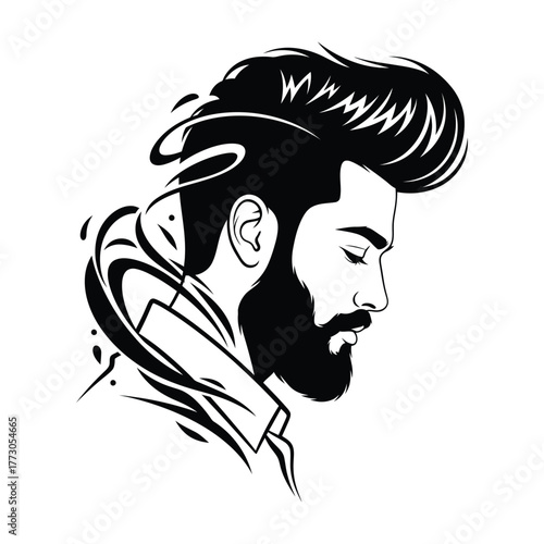 Vector Illustration of Handsome Bearded Man Hipster Style Black and White