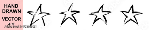 Hand drawn brush stroke star vector illustration, abstract ink textured star design, artistic black paint sketch symbol, creative decorative doodle, minimal grunge celestial shape artwork