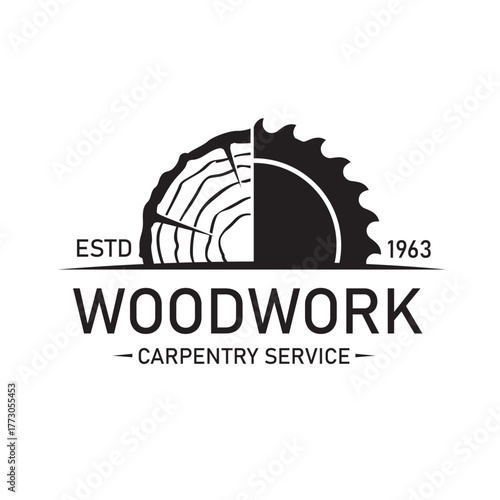black woodworking carpentry emblem isolated on white background