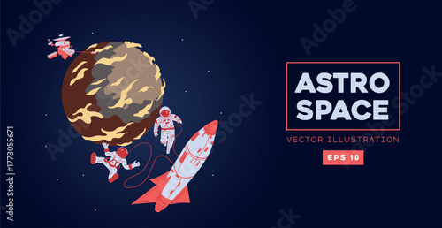 Modern space exploration illustration featuring astronauts and shuttle