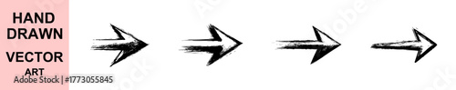 Hand drawn brush arrow vector illustration, grunge style directional arrow set, black ink sketch arrows collection, abstract paint stroke right pointing design elements