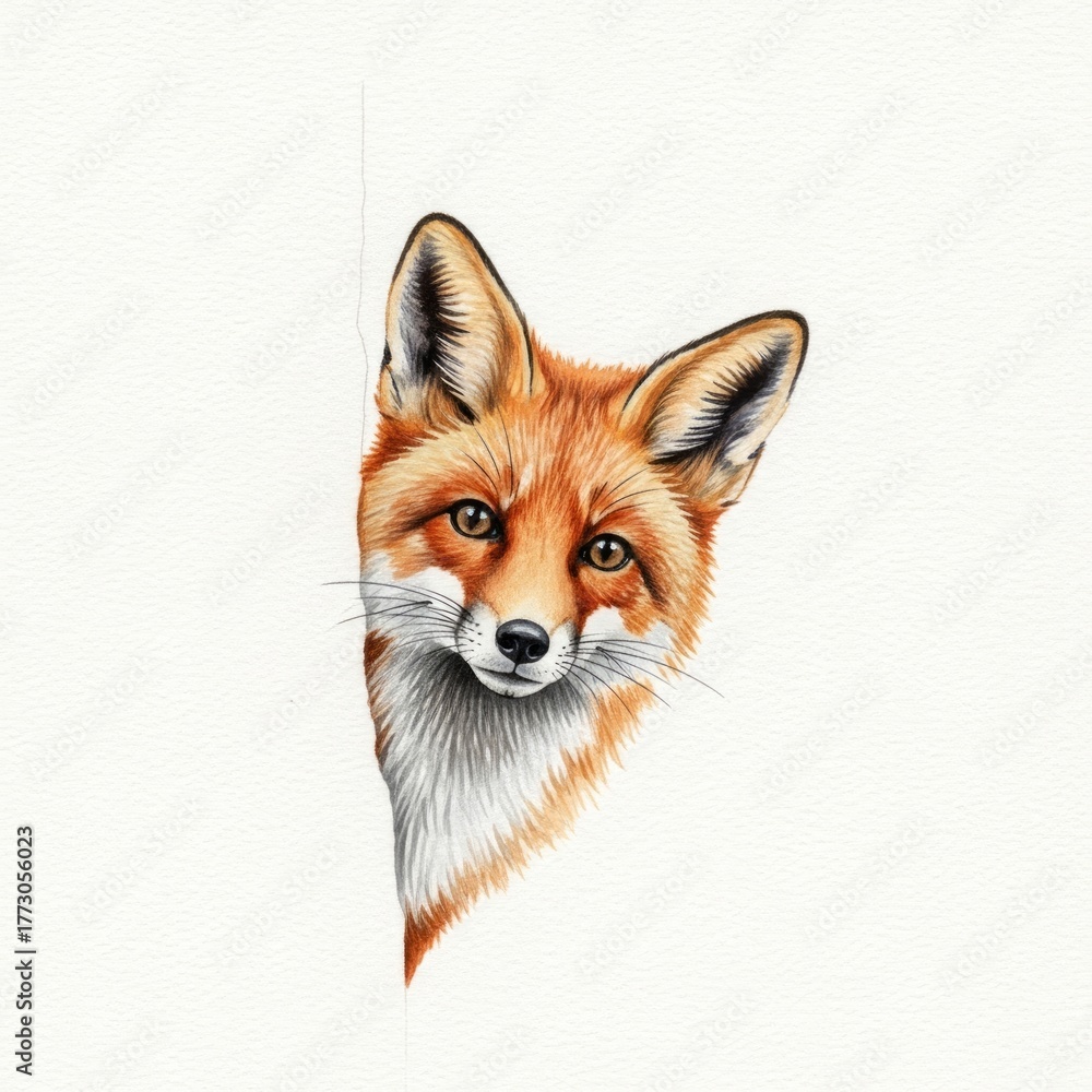 Obraz premium Red fox peeking from behind a white surface with detailed fur animal wildlife