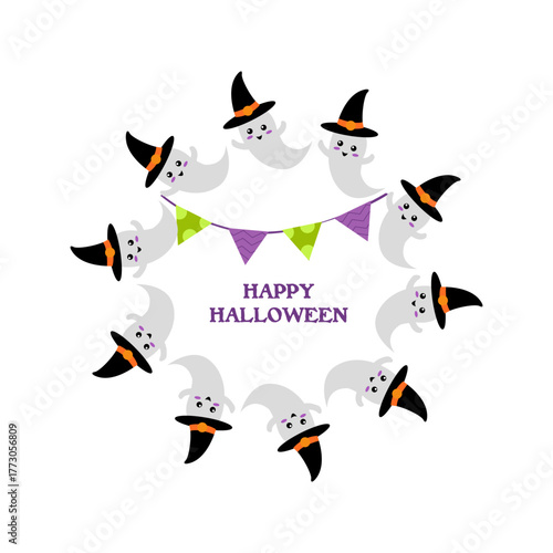 Simple ghosts Hand-drawn Halloween Ghost in hat  frame for Halloween decoration and celebration Autumn celebrations Vector	
