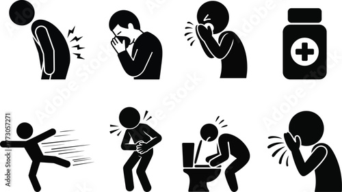 Symptom icons of sickness and illness