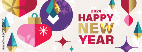 Merry Christmas, Season's Greeting and Happy New Year 2026 vector illustration for greeting cards, posters, holiday cover in modern minimalist geometric style.
