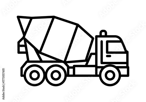 Icono negro de camión hormigonera en fondo blanco