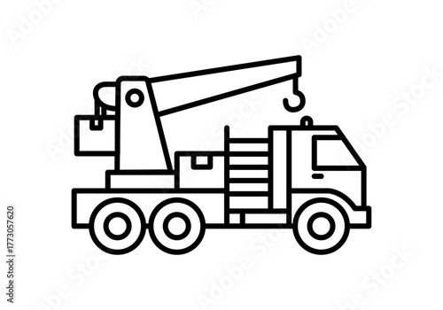 Icono negro de camión grúa en fondo blanco