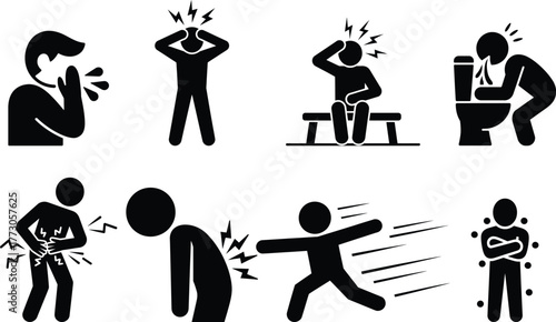Symptom icons of sickness and illness