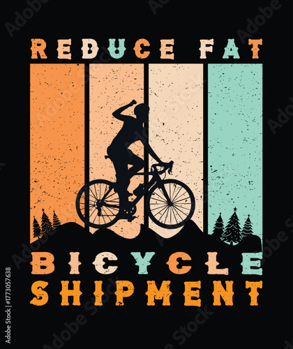 Cycling silhouette design with retro color stripes and fitness message.