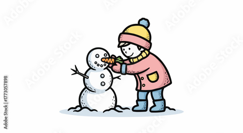 Child building a snowman.