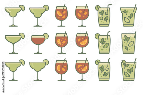 Colorful cocktail drinks arranged in a fun pattern showcasing a variety of refreshing flavors