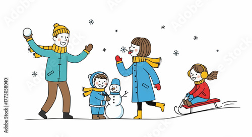 Family Playing in the Snow