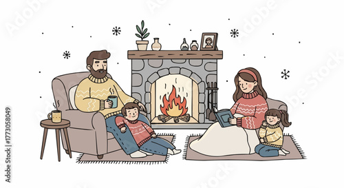 Family warmth by the fireplace
