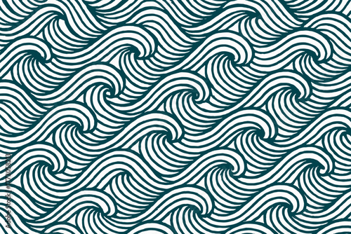 Intricate wave patterns in green and white showcase the beauty of ocean motion and energy