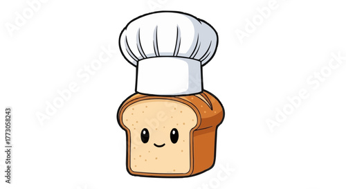 Adorable loaf of bread wearing a chef's hat, perfect for baking enthusiasts and foodie content, cartoonish style.