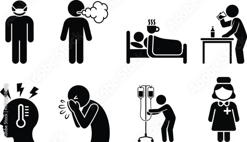 Illness symptoms and health care icons
