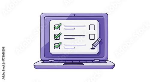 Complete your tasks with ease using online forms; checkmarks, text fields, and boxes on the laptop display.