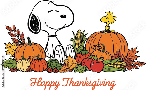 Happy thanksgiving snoopy and woodstock with pumpkins
