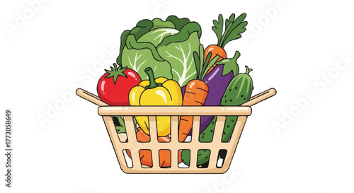 A vibrant illustration of a basket brimming with fresh, colorful vegetables, emphasizing health and nutrition.