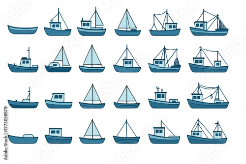 Fishing and sailing boat vector pack – hand-drawn nautical icons