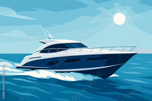 Luxury yacht cruising on the open sea under sunny sky