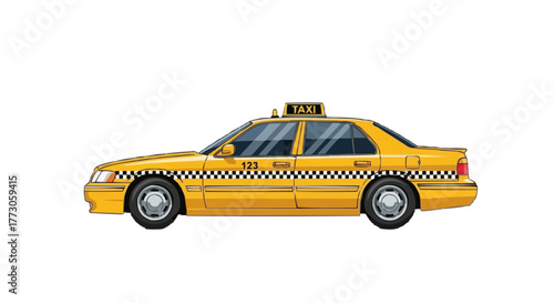 A vibrant yellow taxi cab stands ready for service, a beacon of urban transportation in an endless bustling scene.