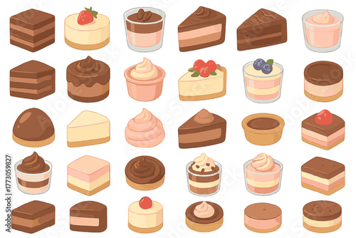 Delightful assortment of various desserts displayed on a clean background