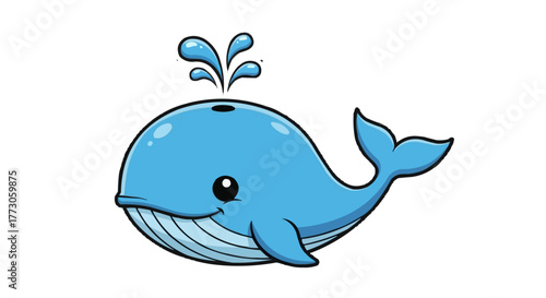 A charming cartoon whale gleefully spouts water from its blowhole, set against a stark transparent background. Happy vibes.
