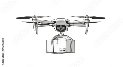 Delivery drone carrying a package. The autonomous vehicle represents the future of logistics and transportation.