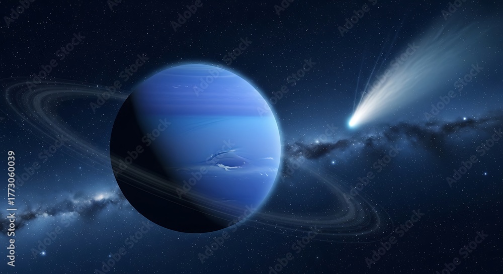 Fototapeta premium Neptune With Comet And Rings
