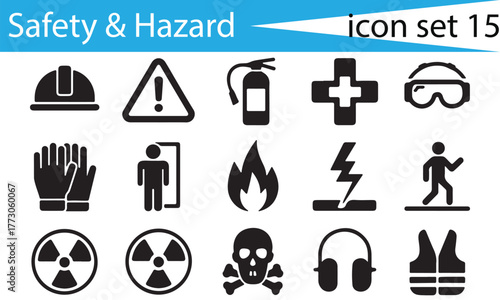 15 Safety & Hazard Icons | Minimalist Black and White Silhouette Vector Set