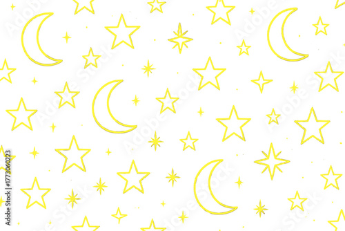 Creative design featuring yellow stars and moons on a white background for artistic projects and decorations