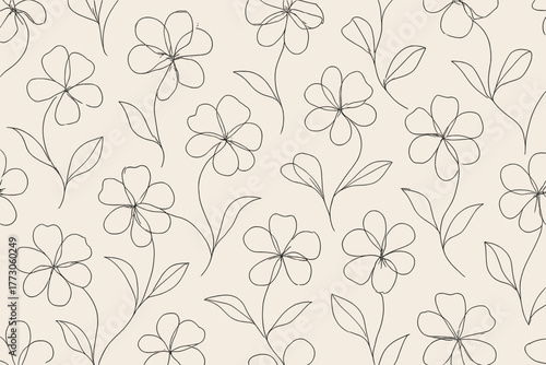 Floral pattern featuring simple line drawings of flowers and leaves on a light background