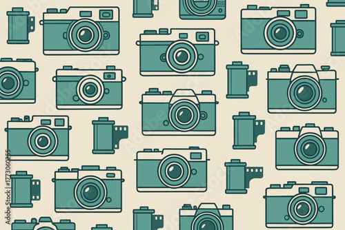 Different styles of vintage cameras arranged on a soft background, showcasing classic photography equipment