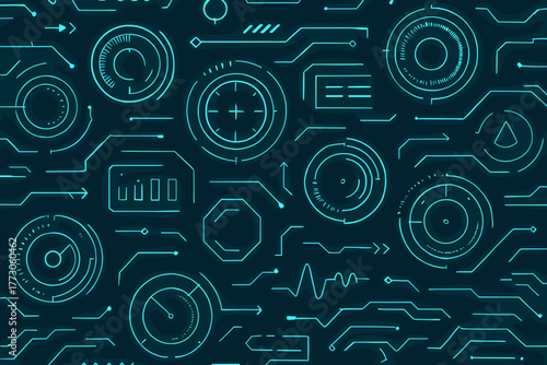 Futuristic HUD interface pattern with glowing blue tech elements