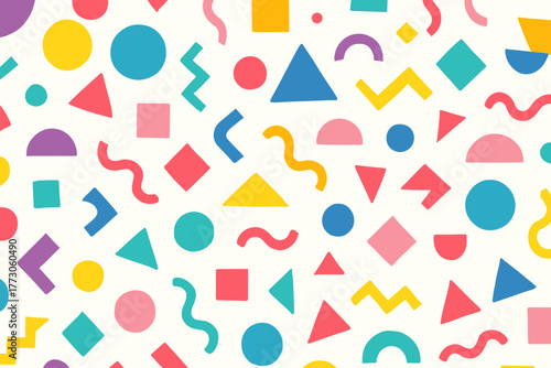 Colorful geometric shapes create a vibrant pattern suitable for various design projects and backgrounds