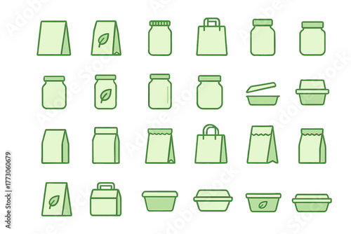 Eco-friendly packaging icons seamless green pattern