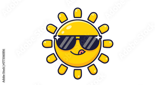 Cartoon sun with sunglasses and a tongue sticking out, isolated on a transparente background. Bright and cheerful design.