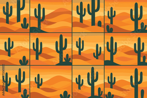 Desert sunset cactus pattern with warm tones