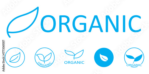 Set of eco friendly icons. Ecologic food stamps. Organic natural food labels illustration