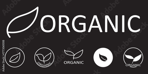 Set of eco friendly icons. Ecologic food stamps. Organic natural food labels illustration