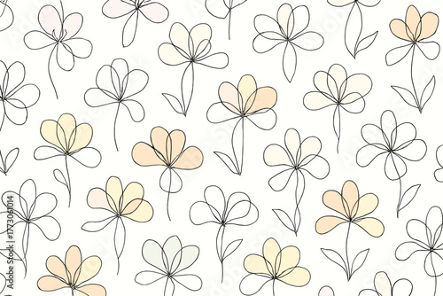 Seamless floral pattern with minimalist hand-drawn flowers