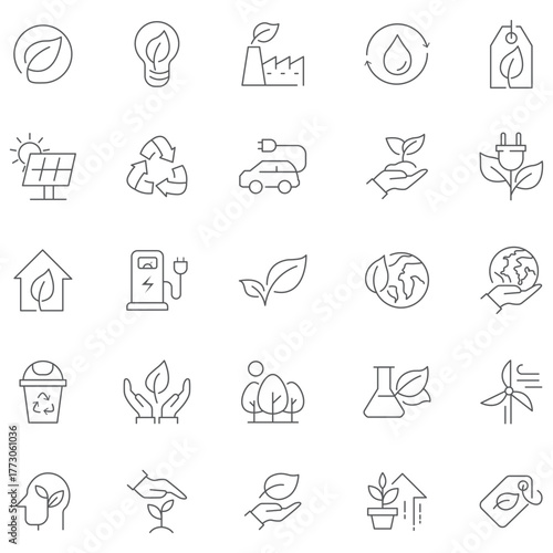 Organic, natural, vegan, cruelty free, collagen, anti age, antioxidant cosmetic editable stroke outline icons set isolated on white background flat vector illustration.