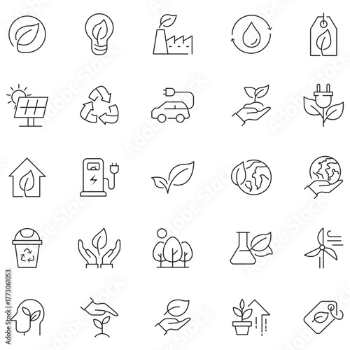 Organic, natural, vegan, cruelty free, collagen, anti age, antioxidant cosmetic editable stroke outline icons set isolated on white background flat vector illustration.