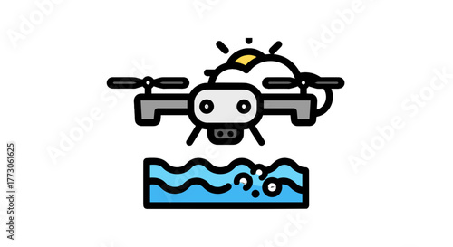 Aerial surveillance over the water is done by a drone, a technological marvel for data collection and inspections.