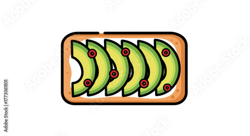 A delicious avocado toast, featuring slices of ripe avocado on toast, adorned with red toppings. A nutritious breakfast