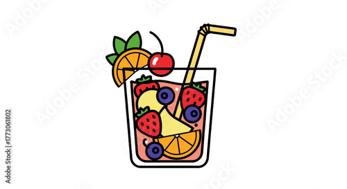 A glass brimming with fresh fruit, including strawberries, pineapple, blueberries, and oranges, offering a burst of flavors.