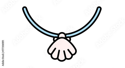 A cute seashell necklace with a light blue chord is an elegant piece of jewelry that accentuates feminine beauty.
